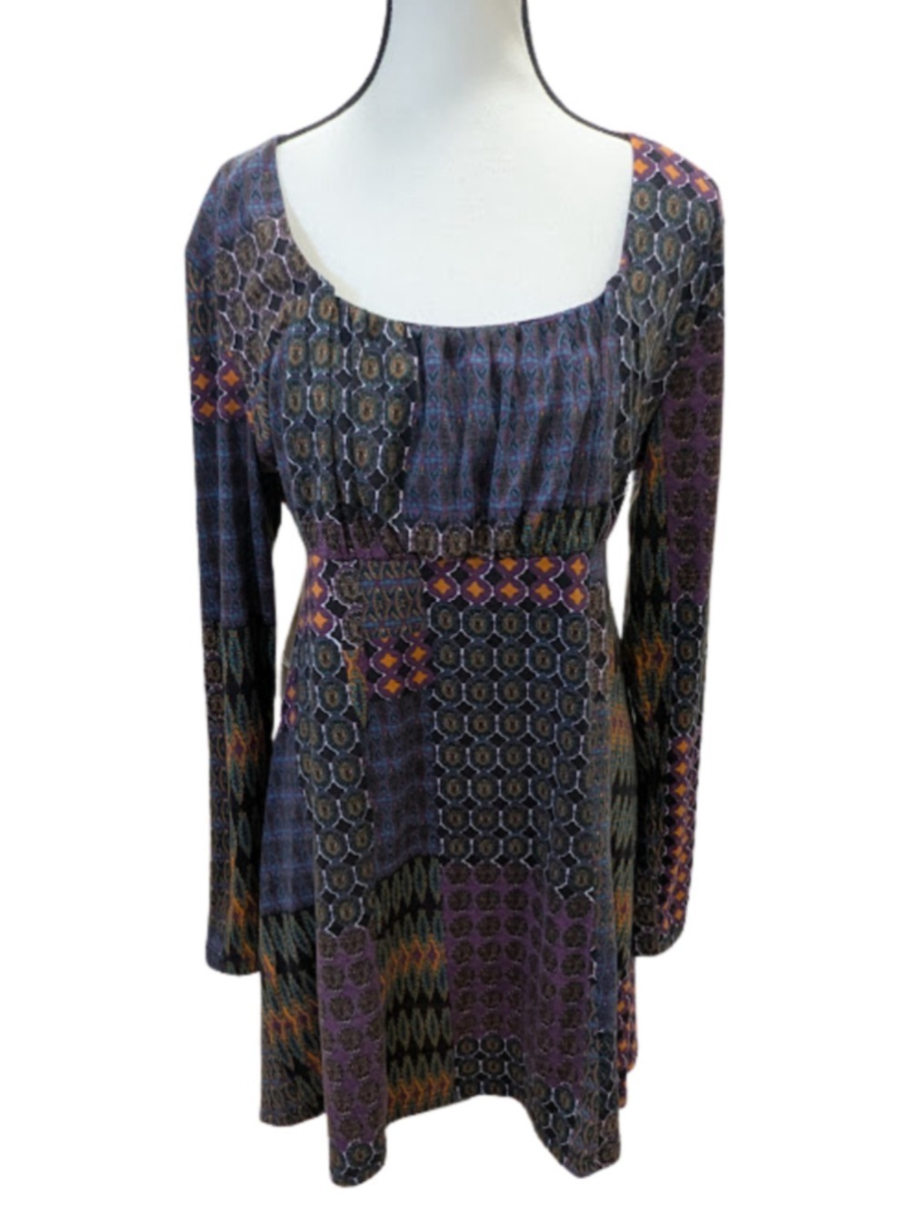 Caroline Morgan Patchwork Dress Boho Indie Eclectic Y2K Revival Empire Waist 16